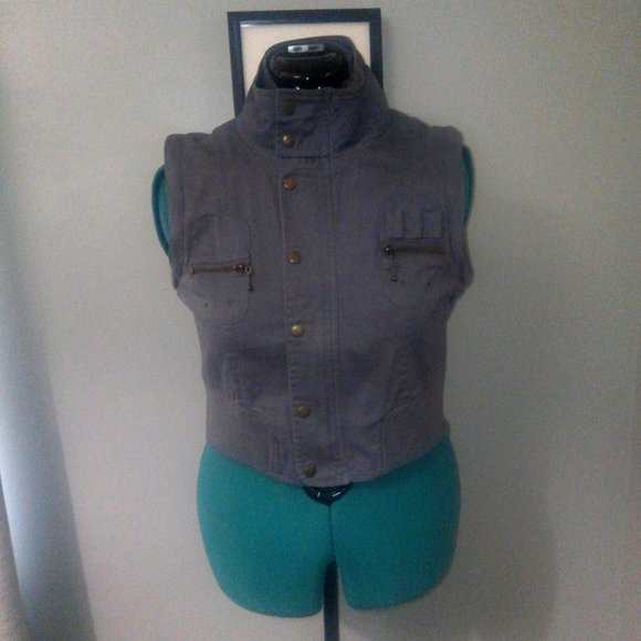 Ali & Kris Convertible Cropped Gray Jacket Sz L - Picture 9 of 15